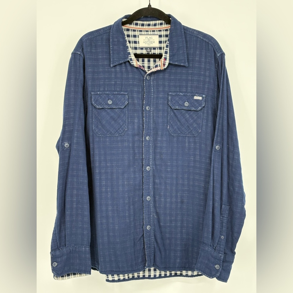 FLAG & ANTHEM Shirt Blue Plaid Lined Button-Up 100% Cotton Mens XL